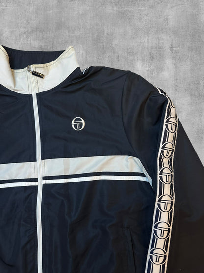 Sergio Tacchini Trainingsjacke Windbreaker Taped Schwarzblau Weiß L / XL