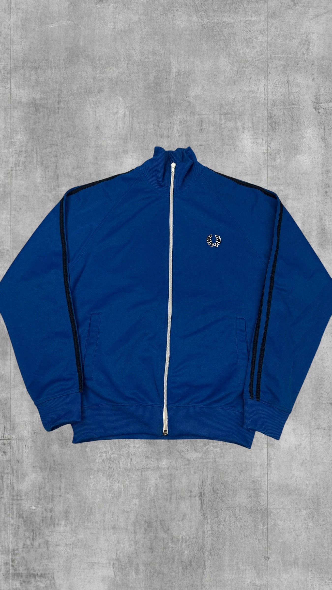 Fred Perry Vintage Trainingsjacke Taped Blau Schwarz Weiß S