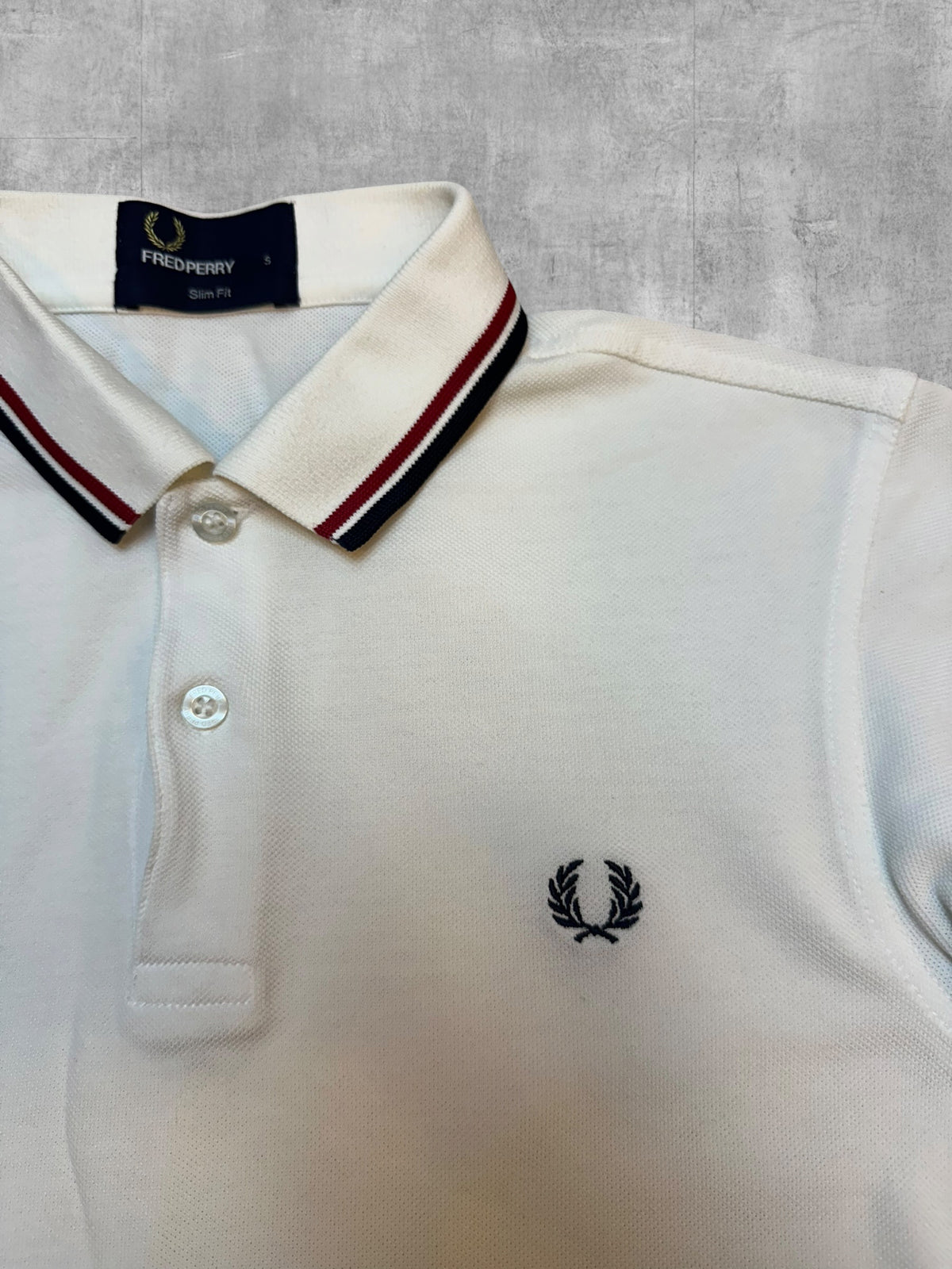 Fred Perry Polo Shirt Weiß Schwarz Rot S Slim Fit