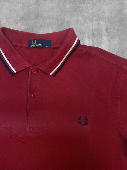 Fred Perry Polo Shirt Rot Schwarz Weiß M (ausgeblichen)