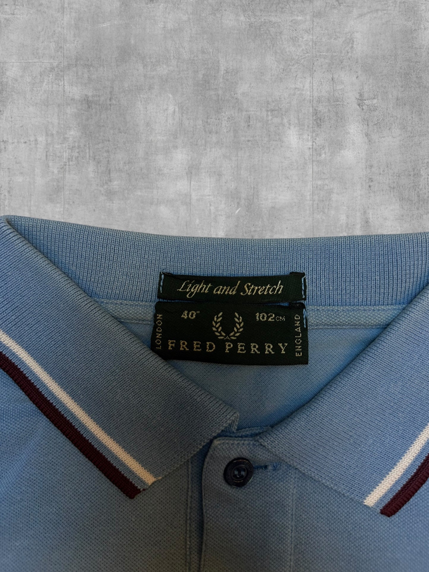 Fred Perry Polo Shirt Babyblau Weinrot Weiß S - M