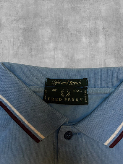 Fred Perry Polo Shirt Babyblau Weinrot Weiß S - M