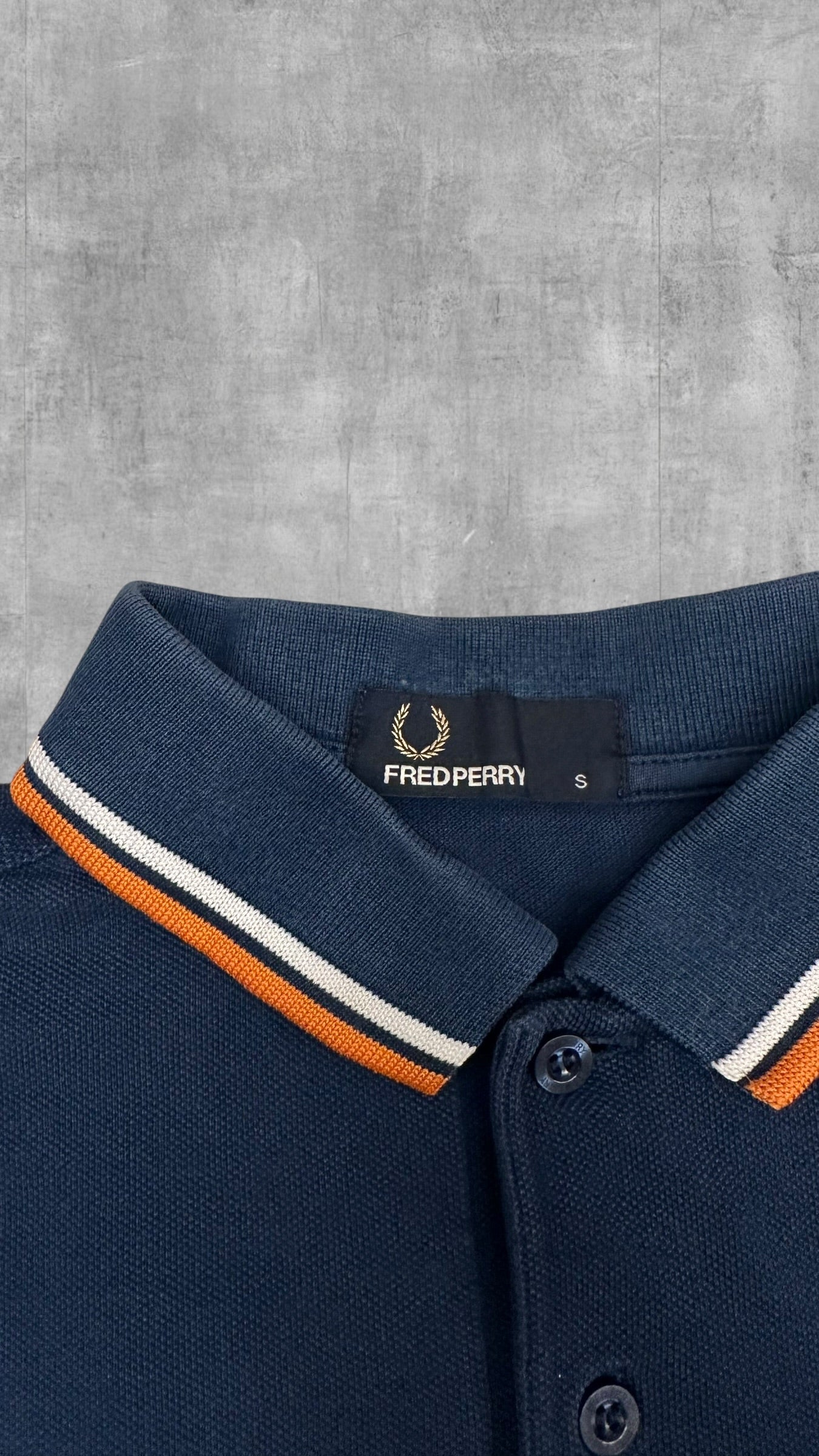 Fred Perry Polo Shirt Navy Blau Orange Weiß S
