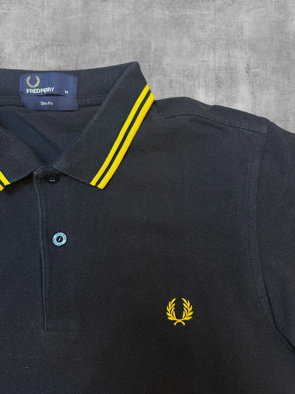 Fred Perry Polo Shirt Schwarz Gelb M Slim Fit