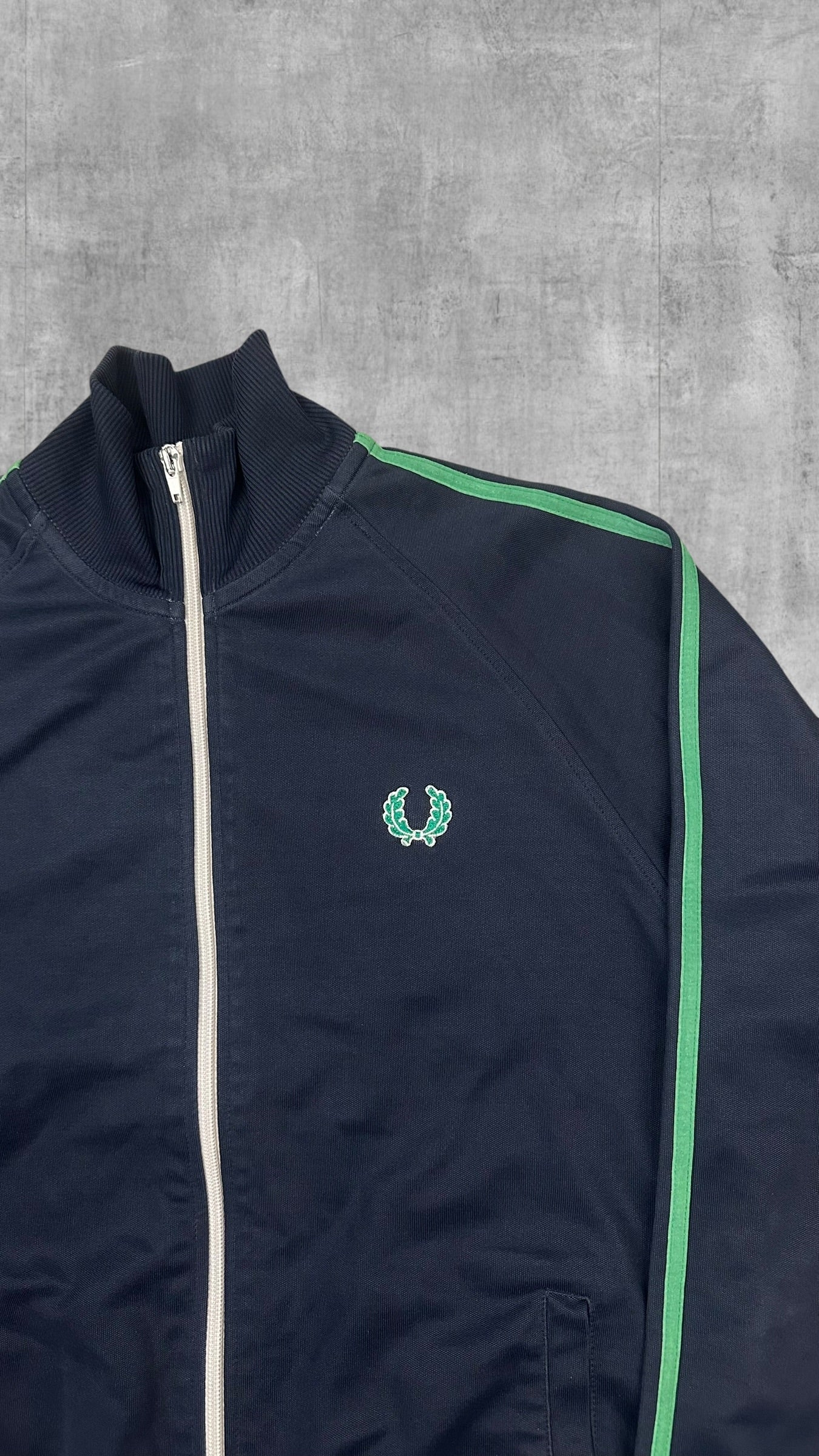 Fred Perry Vintage Trainingsjacke Taped Schwarzblau Grün M