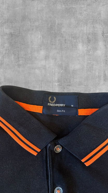 Fred Perry Polo Shirt Schwarz Orange M Slim Fit
