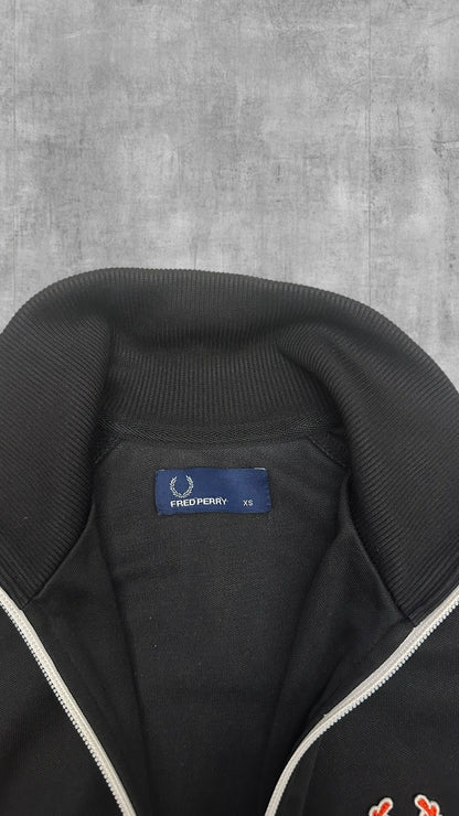 Vintage Fred Perry Trainingsjacke Taped Zip Jacke Schwarz Rot Weiß M