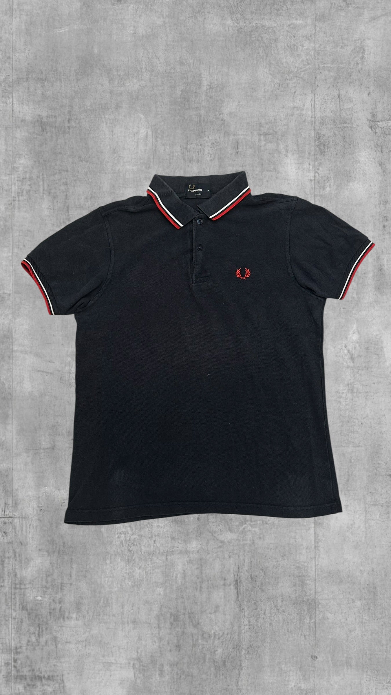 Fred Perry Polo Shirt Schwarz Rot Weiß M Slim Fit
