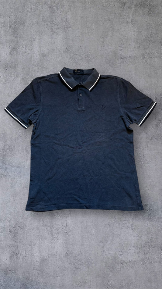 Fred Perry Polo Shirt Grau Navy Blau L Slim Fit
