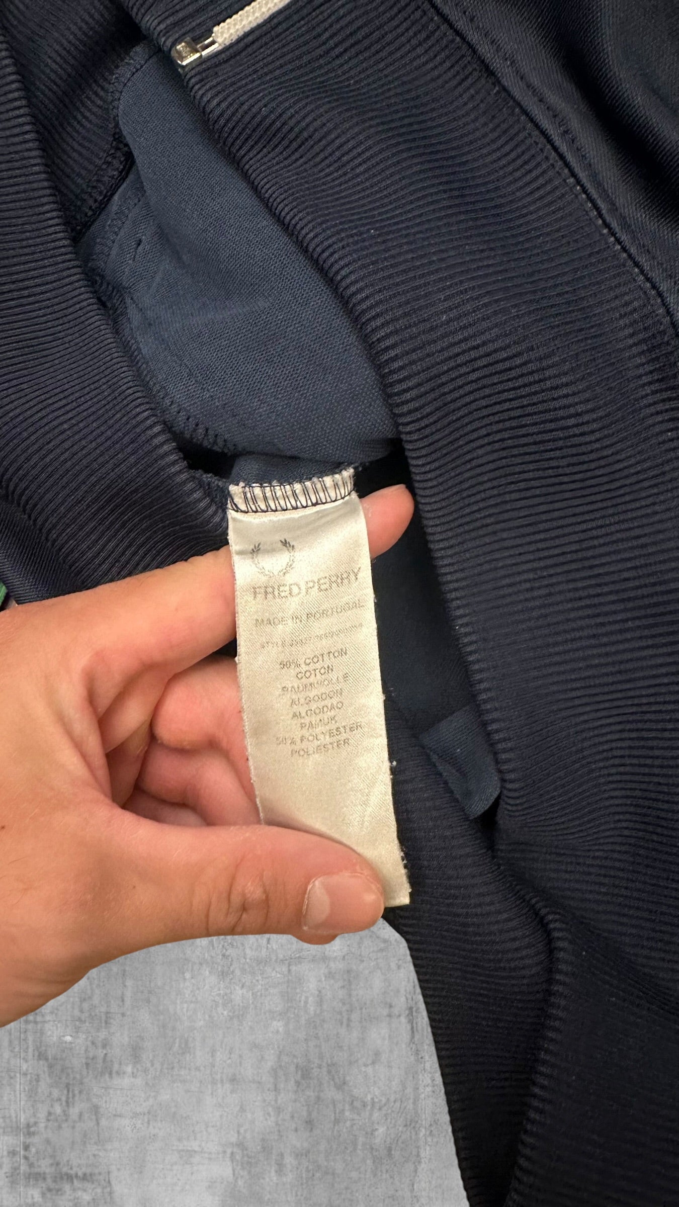 Fred Perry Vintage Trainingsjacke Taped Schwarzblau Grün M
