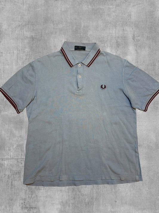 Fred Perry Polo Shirt Hellblau Weinrot M
