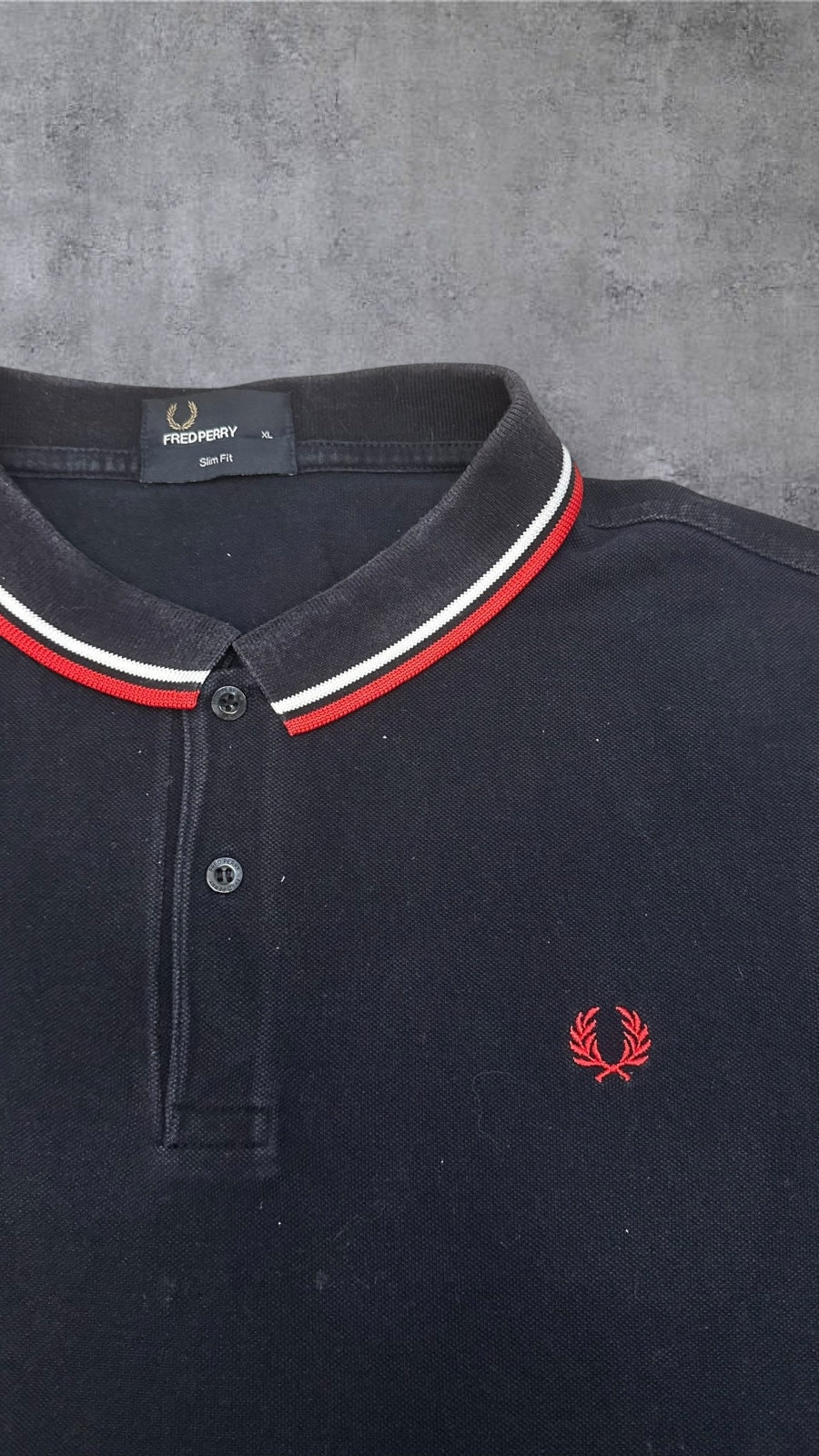 Fred Perry Polo Shirt Schwarz Rot XL Slim Fit