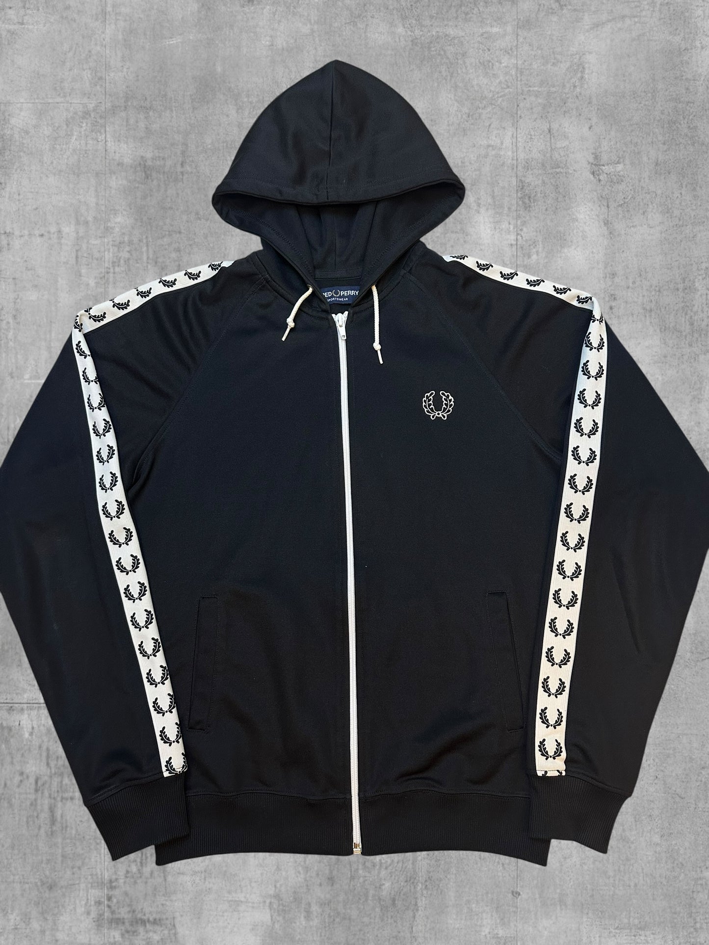 Fred Perry Taped Vintage Zip Hoodie Schwarz Weiß S
