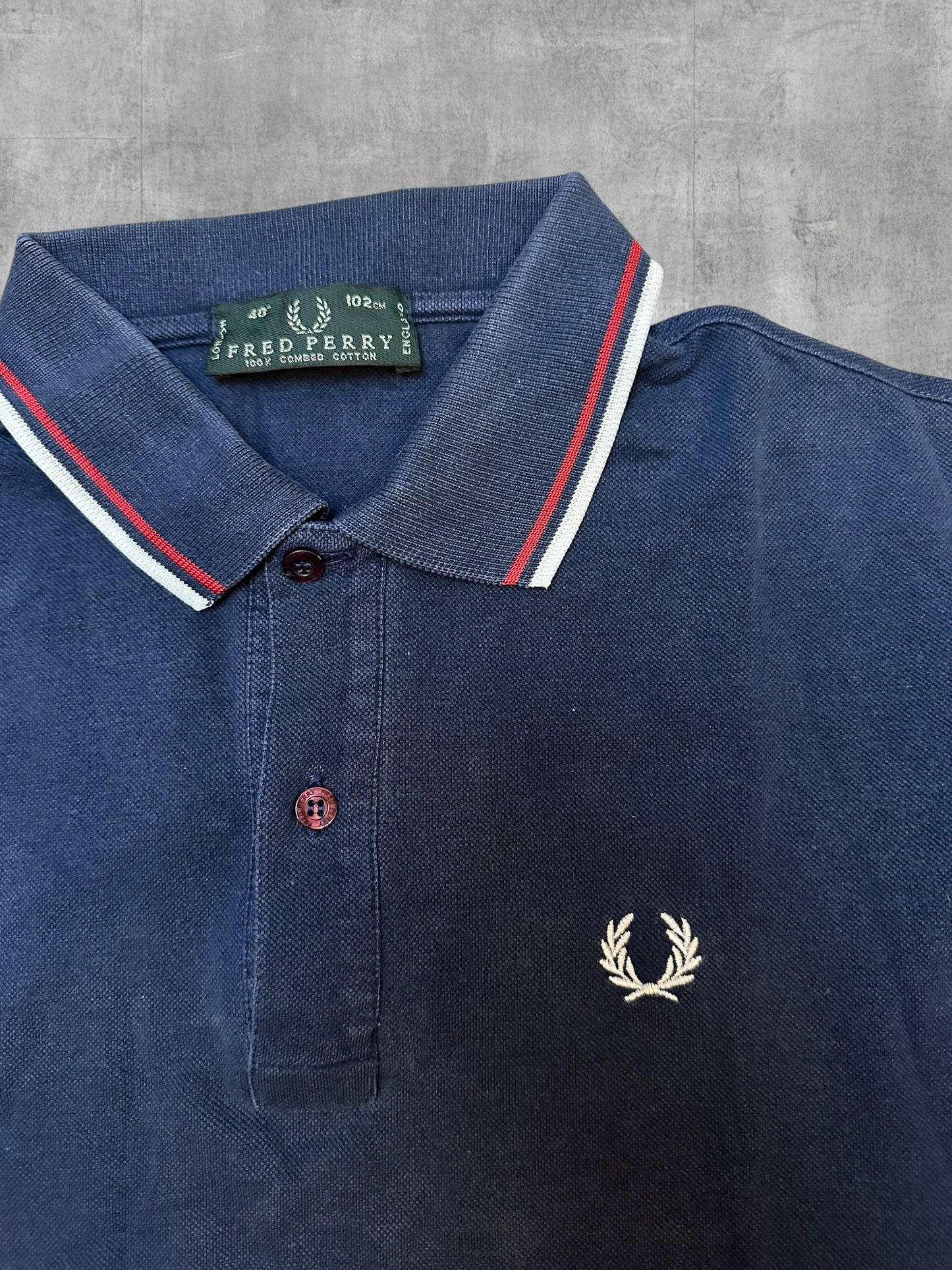 Fred Perry Polo Shirt Navy Blau Weiß Rot S - M