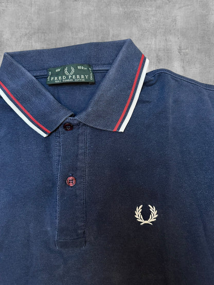 Fred Perry Polo Shirt Navy Blau Weiß Rot S - M