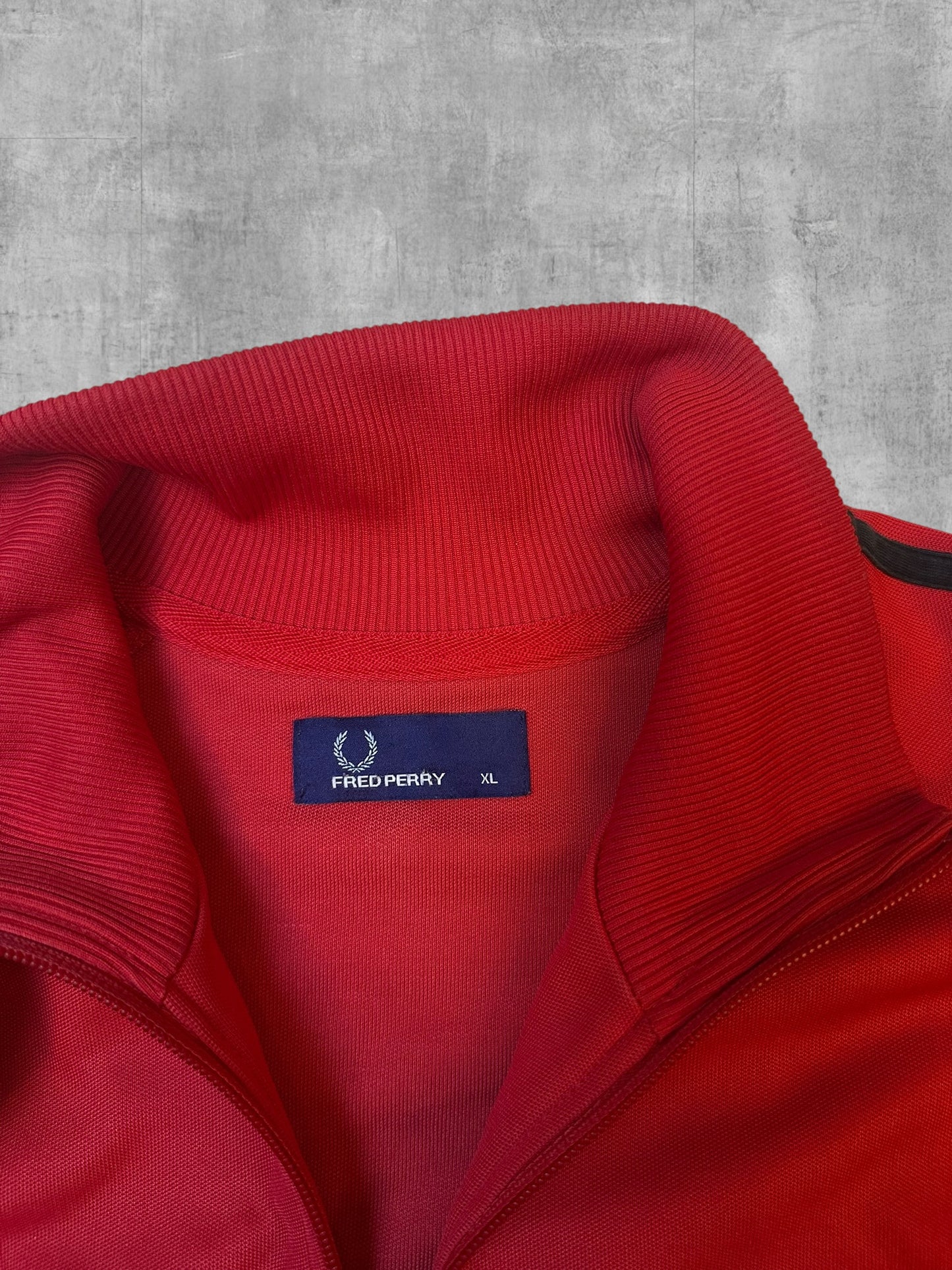 Fred Perry Vintage Trainingsjacke Taped Rot Schwarz XL