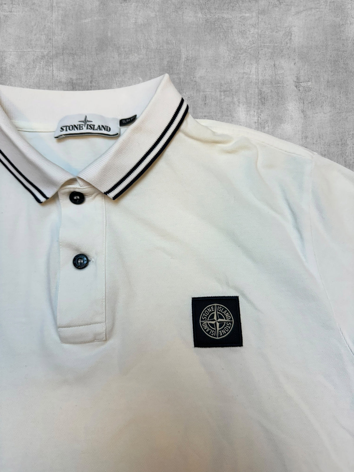 Stone Island Polo Shirt Weiß Schwarz L Slim Fit