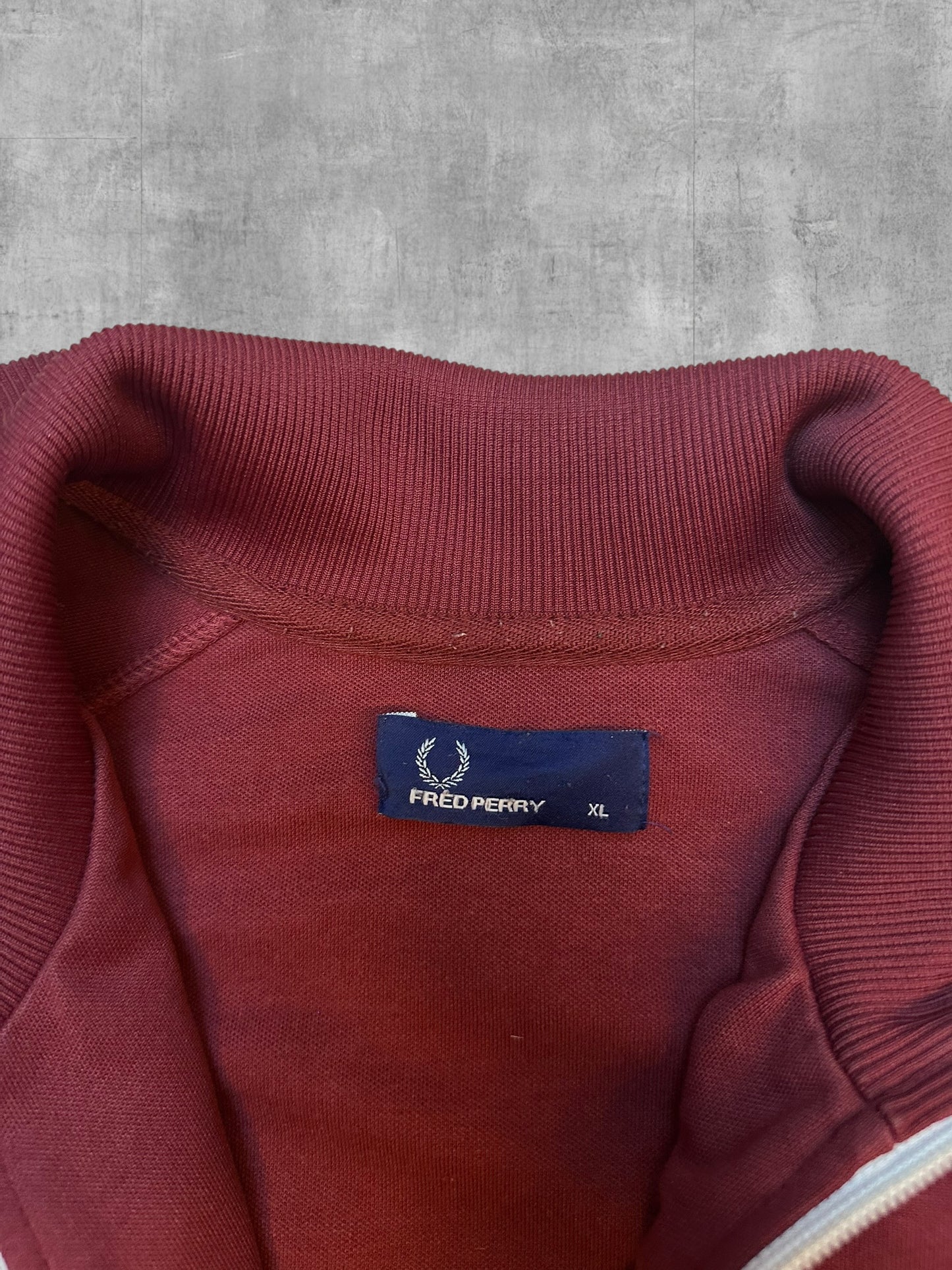 Fred Perry Vintage Trainingsjacke Taped Weinrot Weiß XL