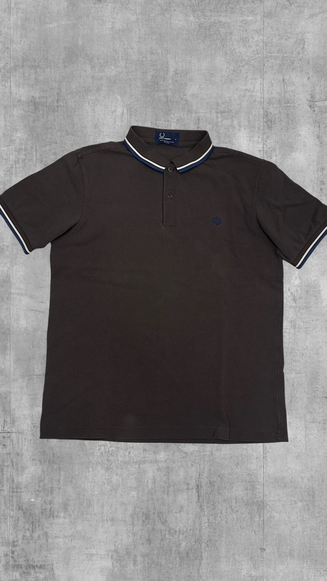 Fred Perry Polo Shirt Dunkelgrau Blau Weiß L Slim Fit