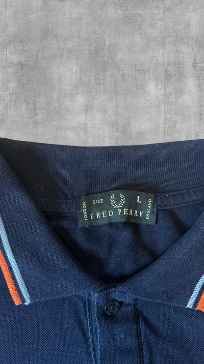 Fred Perry Polo Shirt Navy Blau Orange L