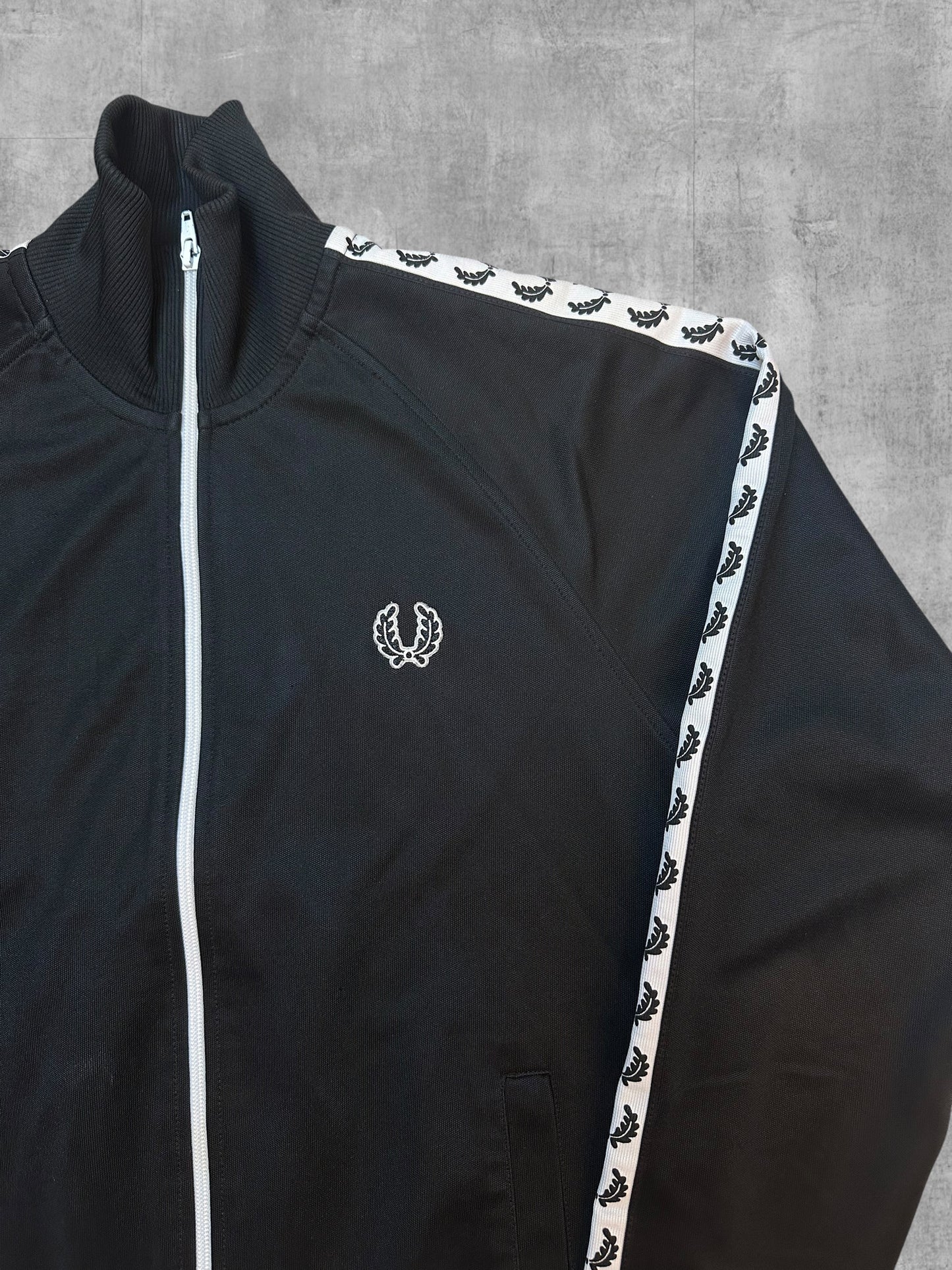 Fred Perry Vintage Trainingsjacke Taped Schwarz Weiß S