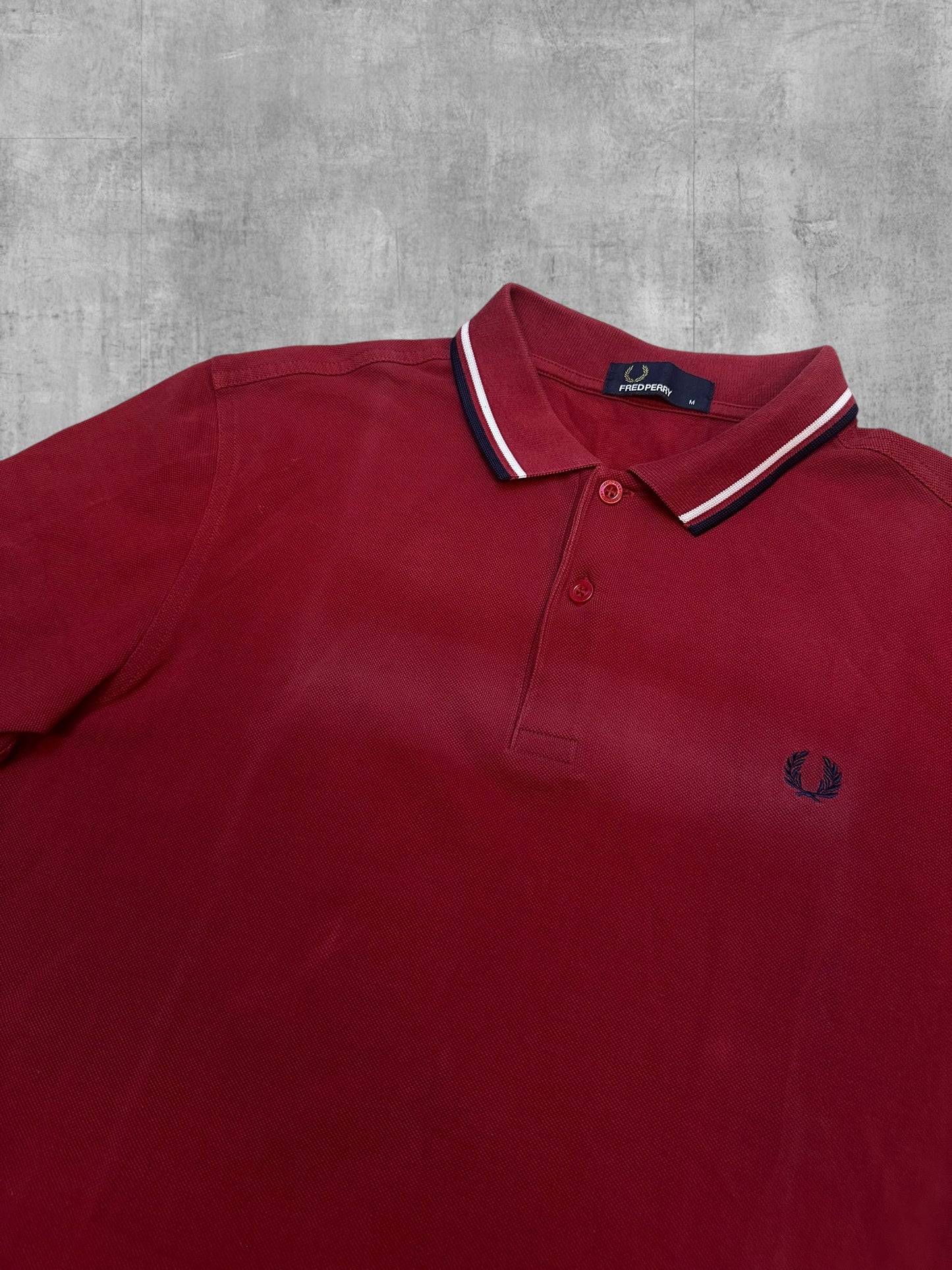 Fred Perry Polo Shirt Rot Schwarz Weiß M (ausgeblichen)
