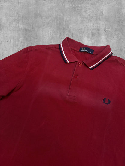 Fred Perry Polo Shirt Rot Schwarz Weiß M (ausgeblichen)