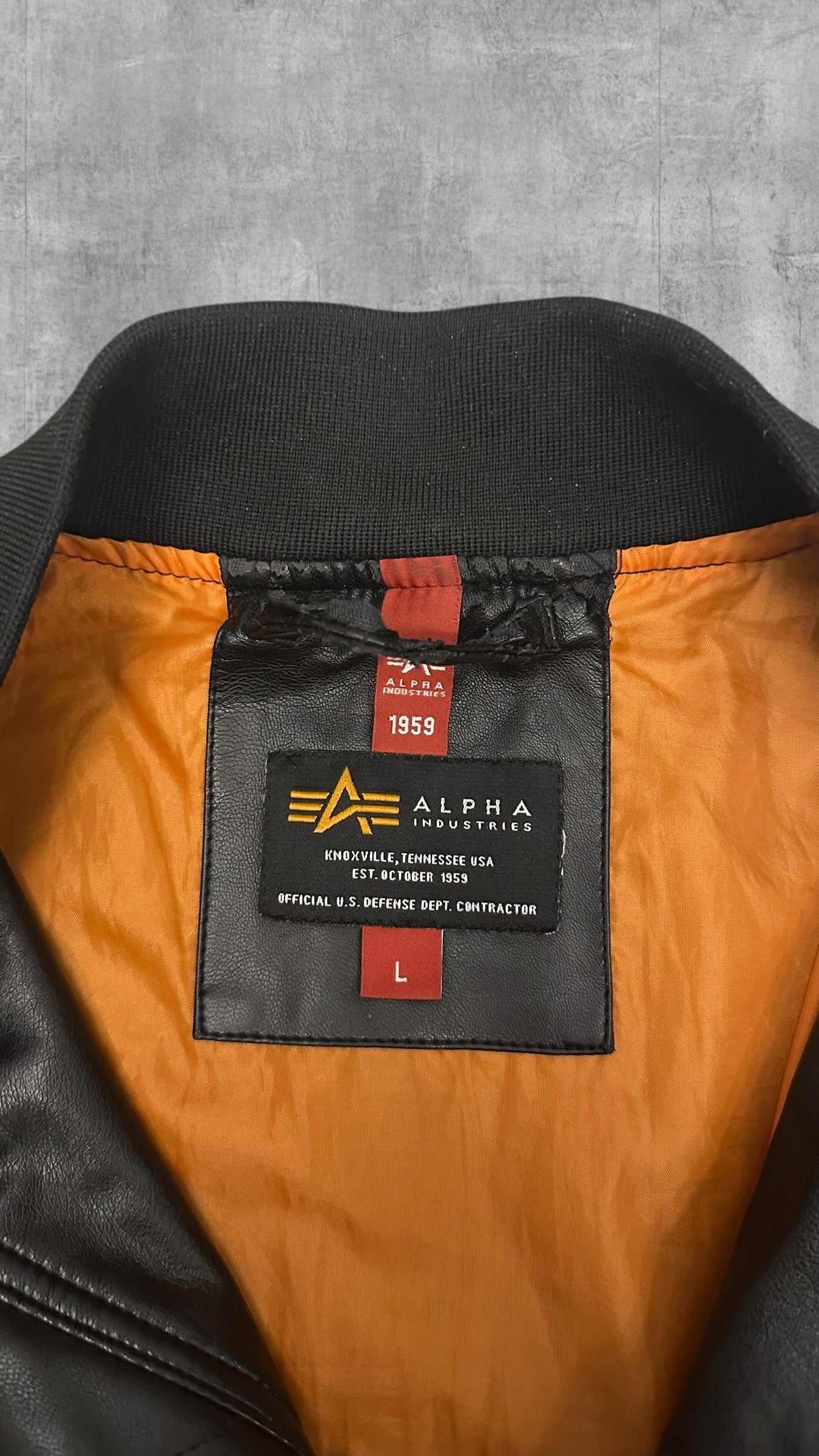 Alpha Industries Leder Bomberjacke Schwarz L