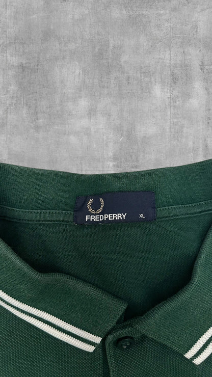 Fred Perry Polo Shirt Dunkelgrün Weiß XL