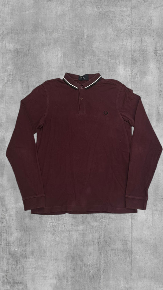 Fred Perry Polo Shirt Langsrm Weinrot M Slim Fit