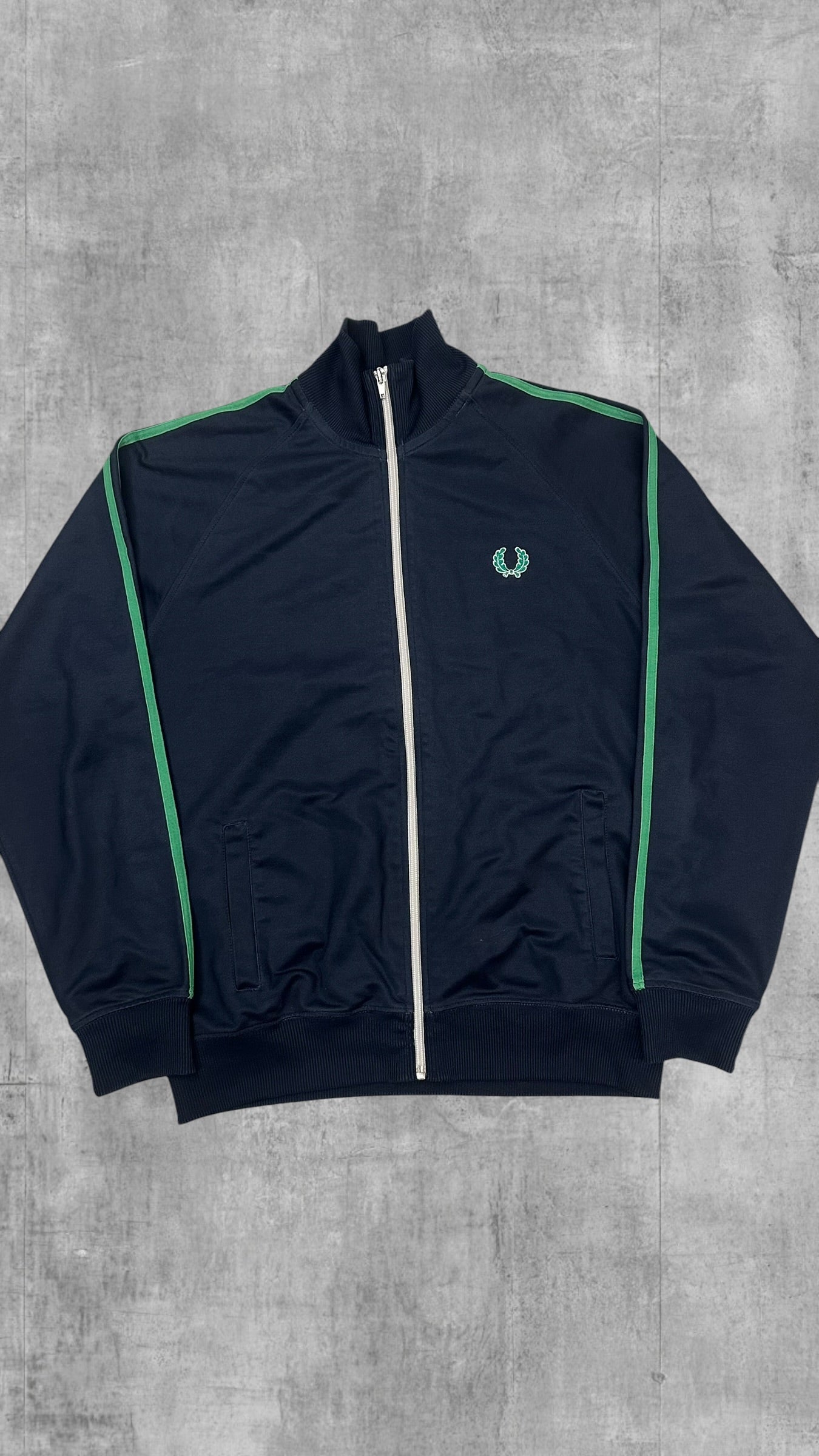Fred Perry Vintage Trainingsjacke Taped Schwarzblau Grün M
