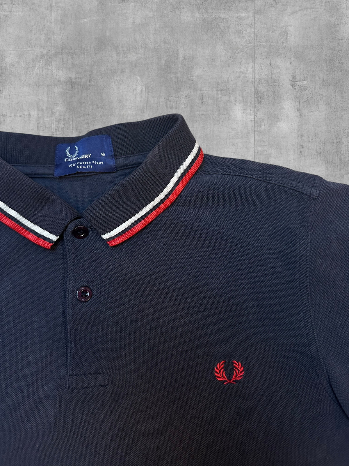 Fred Perry Polo Shirt Schwarz Rot Weiß M Slim Fit
