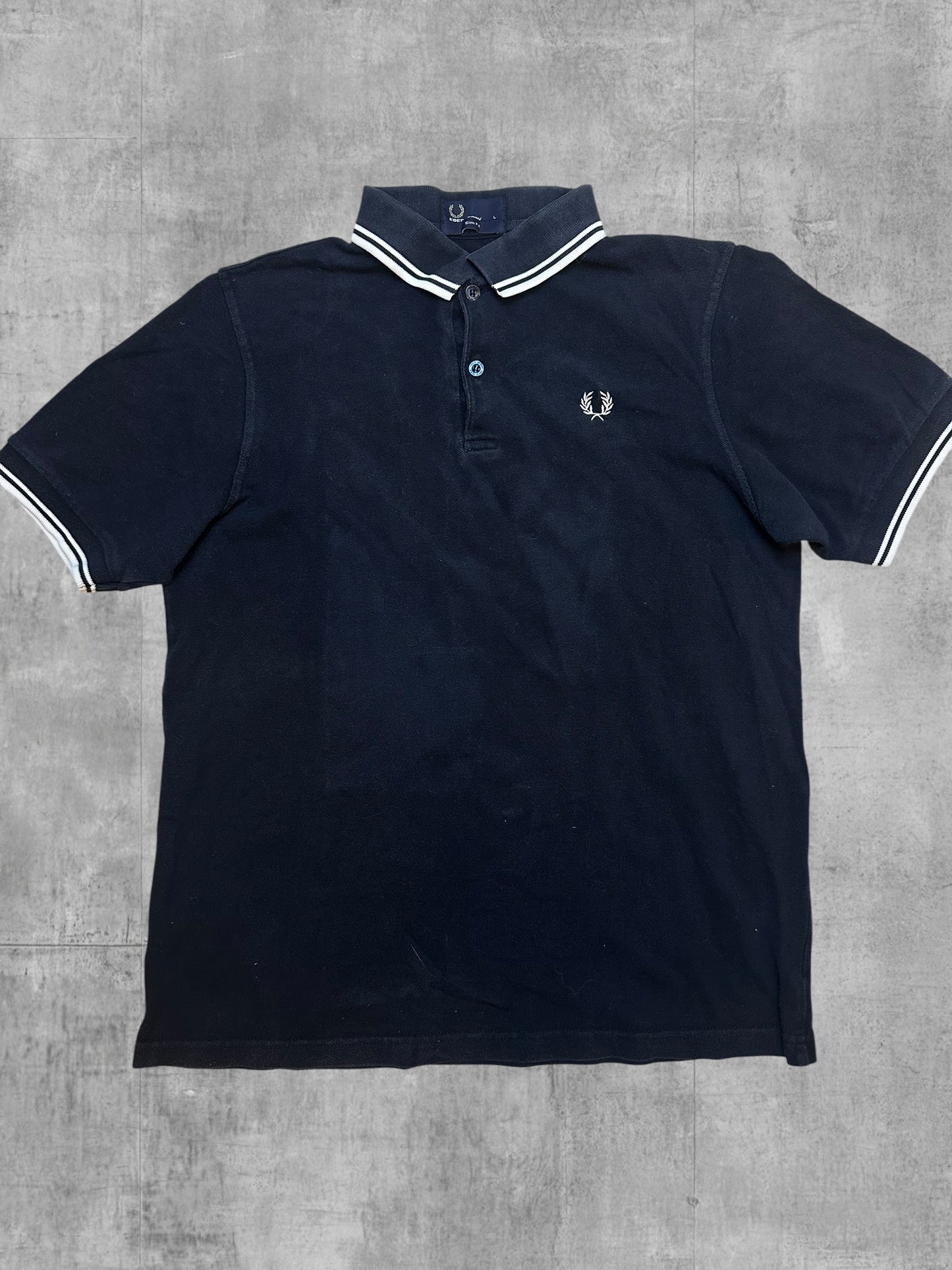 Fred Perry Polo Shirt Schwarz Weiß L Slim Fit
