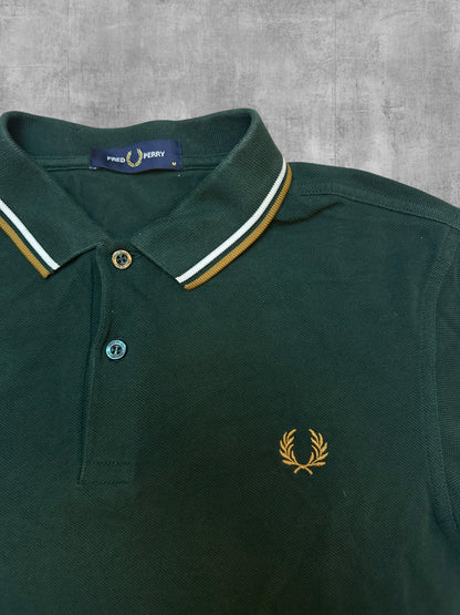 Fred Perry Polo Shirt Dark Green Gold White M