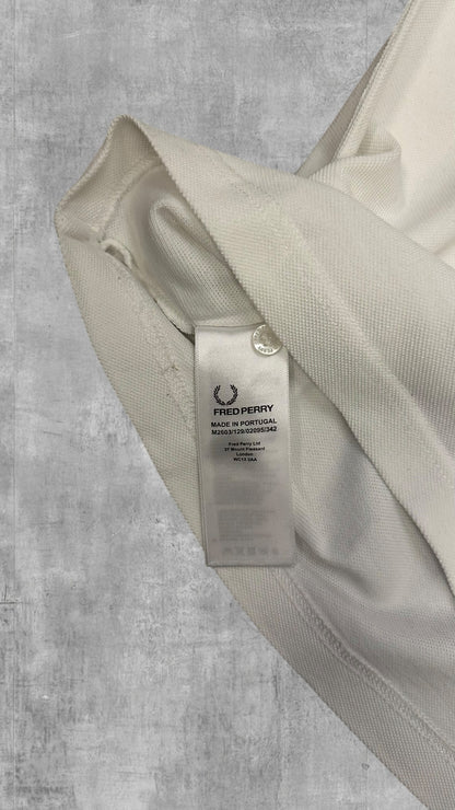 Fred Perry Vintage Polo Shirt Weiß Navy Blau S