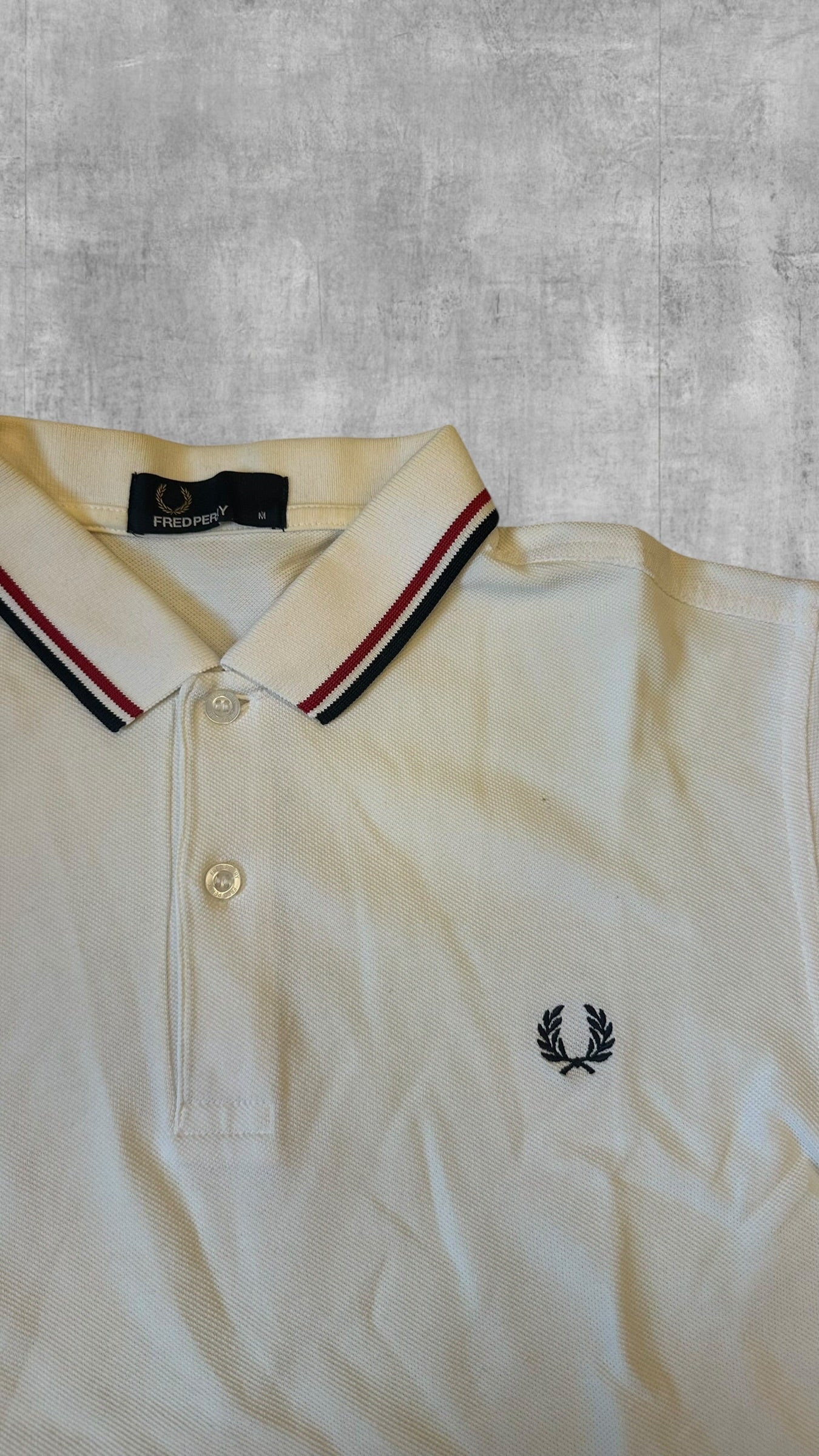 Fred Perry Polo Shirt Weiß Schwarz Rot M