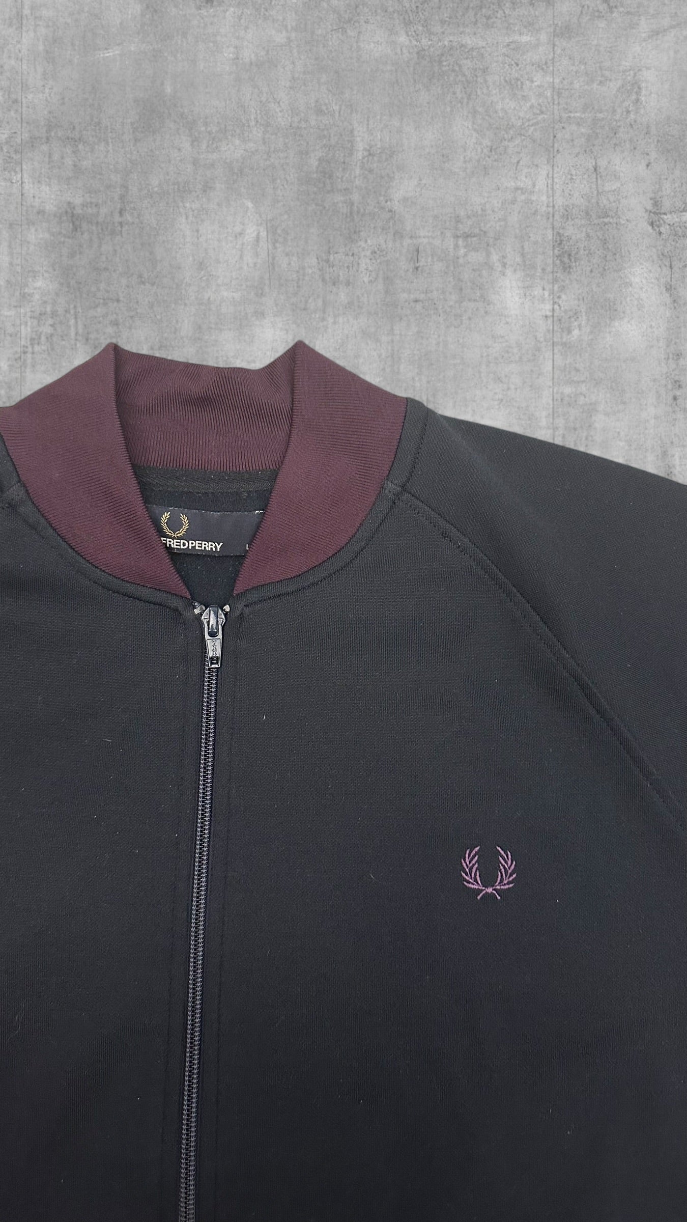 Fred Perry Trainingsjacke Zip Jacke Schwarz Weinrot L