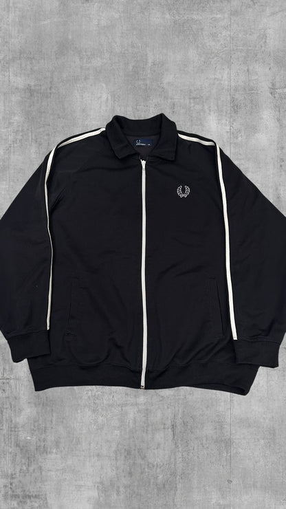 Fred Perry Vintage Trainingsjacke Taped mit Kragen Schwarz weiß XXL