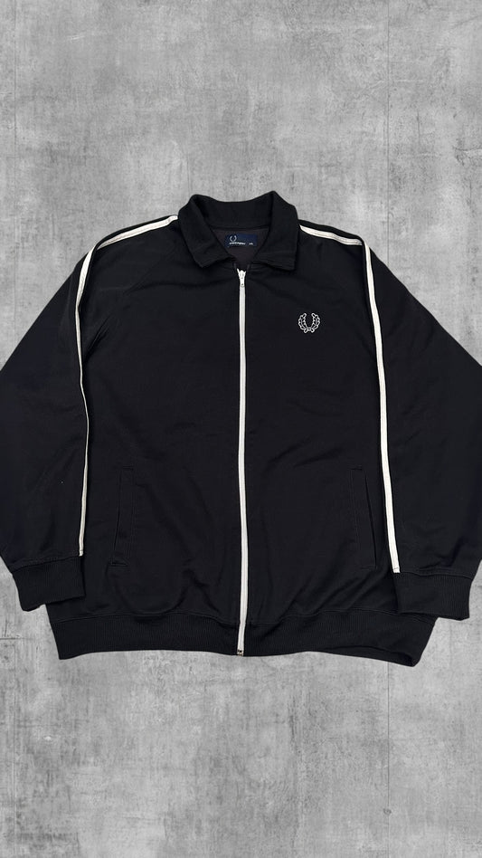 Fred Perry Vintage Trainingsjacke Taped mit Kragen Schwarz weiß XXL