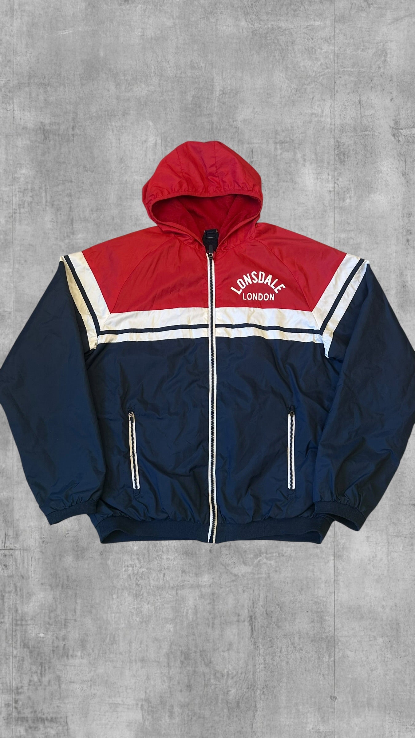 Lonsdale London Windbreaker Regenjacke Navy Blau Rot Weiß M