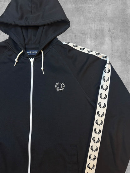 Fred Perry Taped Vintage Zip Hoodie Schwarz Weiß S