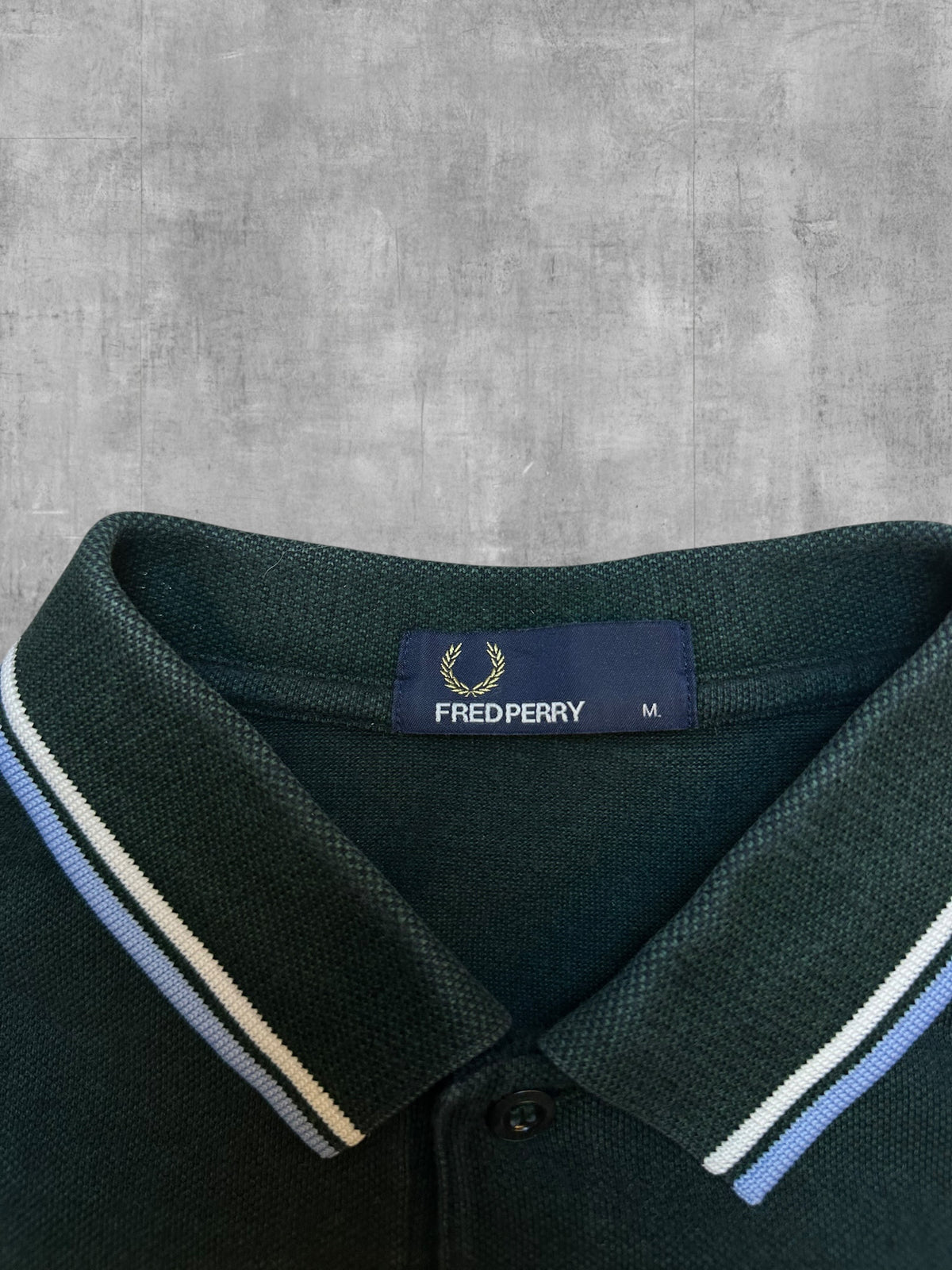 Fred Perry Polo Shirt Dunkelgrün Weiß Hellblau M
