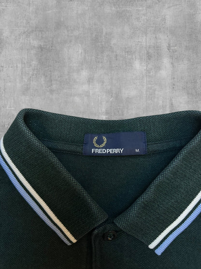 Fred Perry Polo Shirt Dunkelgrün Weiß Hellblau M