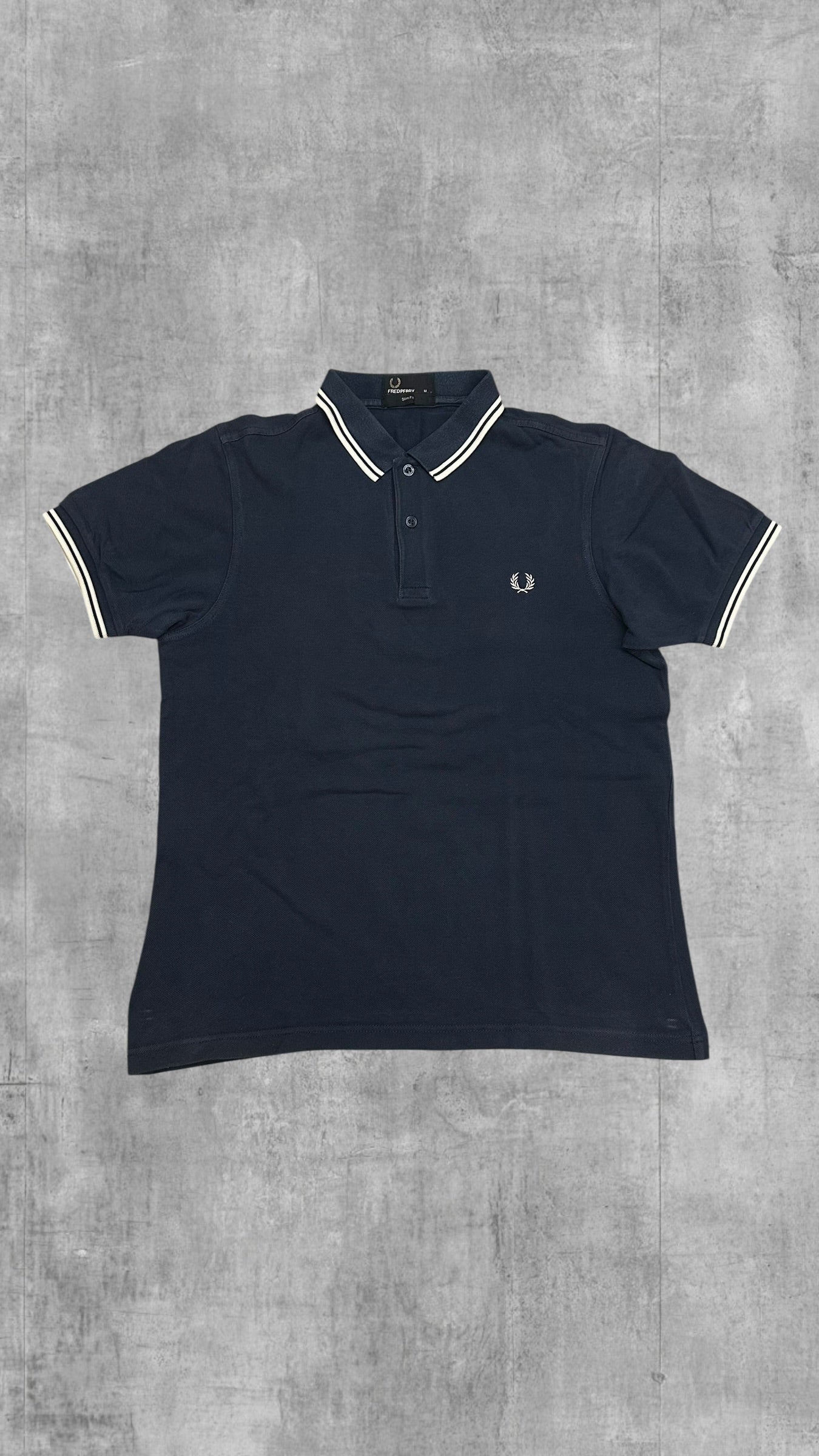 Fred Perry Polo Shirt Navy Blau Weiß M Slim Fit