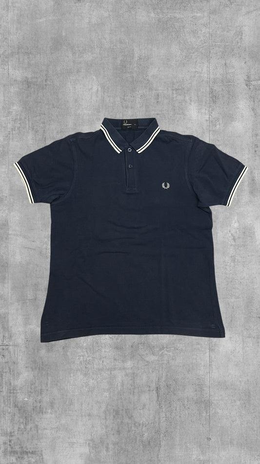 Fred Perry Polo Shirt Navy Blau Weiß M Slim Fit