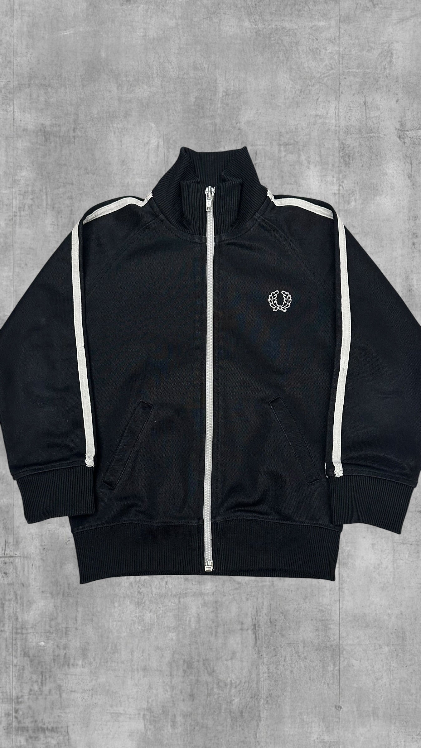 Fred Perry Vintage Trainingsjacke Schwarz Weiß 110cm (Kindergröße)
