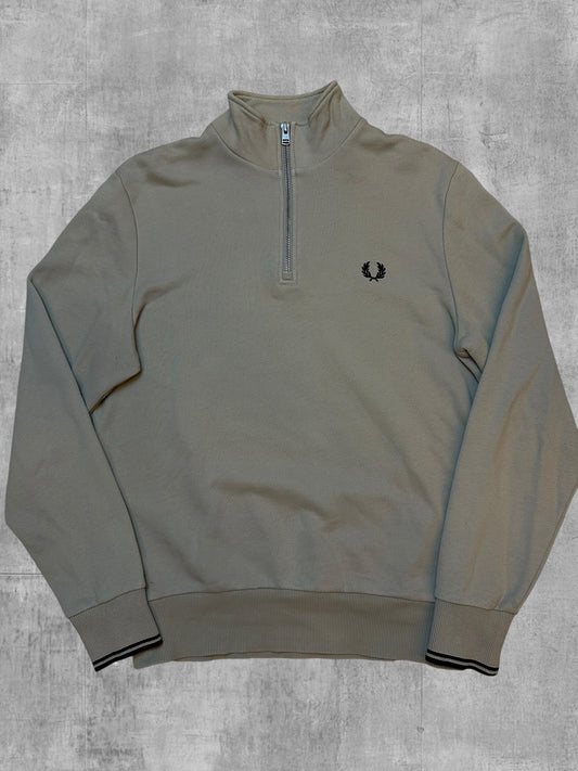 Fred Perry Half Quarter Zip Sweatshirt Beige Light Grey S