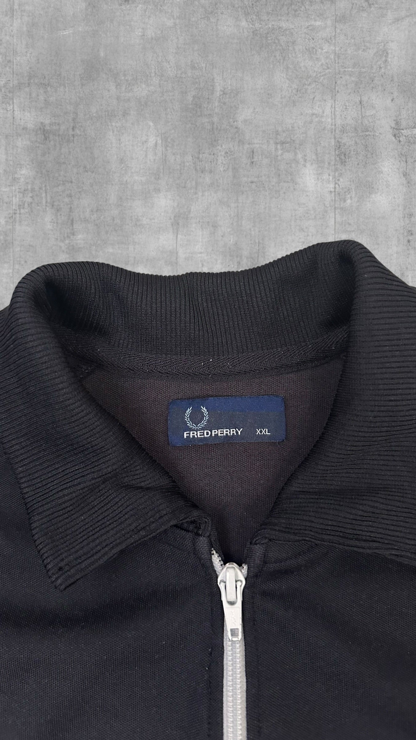 Fred Perry Vintage Trainingsjacke Taped mit Kragen Schwarz weiß XXL