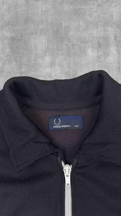 Fred Perry Vintage Trainingsjacke Taped mit Kragen Schwarz weiß XXL