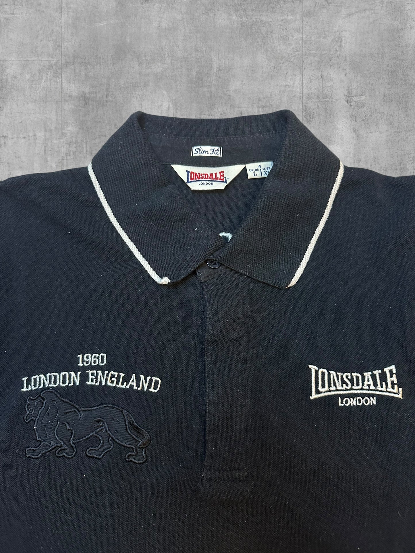 Lonsdale London Polo Shirt Backprint Schwarz Weiß L Slim Fit